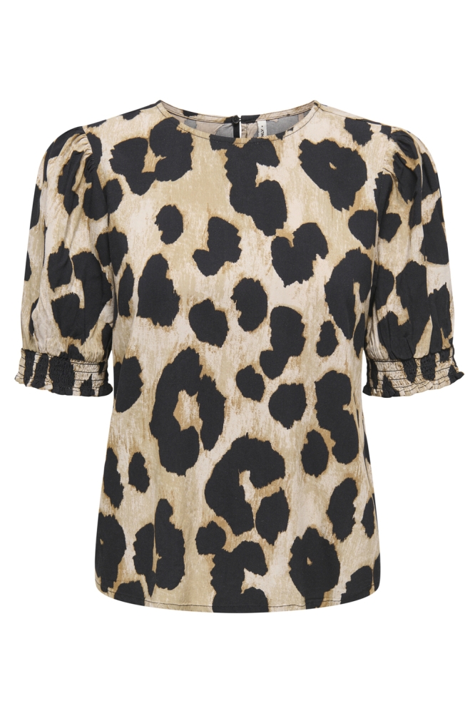 ONLMINDY S/S PUFF SLEEVE TOP WVN 15359132 TAPIOCA/NOMADIC LEO